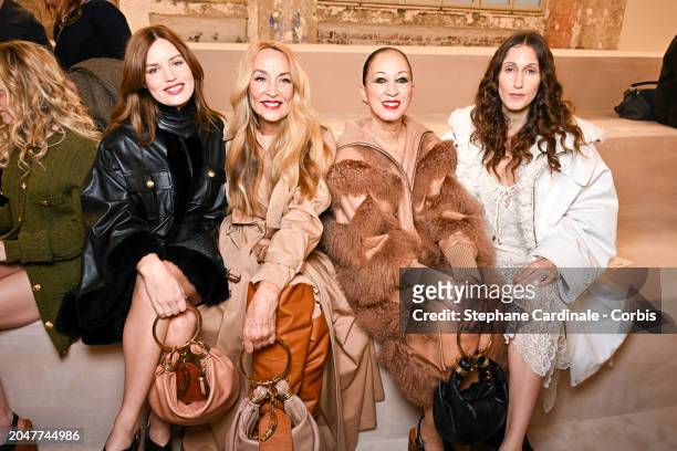 Georgia May Jagger, Jerry Hall, Pat Cleveland and Anna Cleveland attend the Chloé Womenswear Fall/Winter 2024-2025 show as part of Paris Fashion Week...