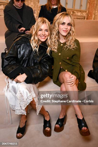 Sienna Miller and Kiernan Shipka attend the Chloé Womenswear Fall/Winter 2024-2025 show as part of Paris Fashion Week on February 29, 2024 in Paris,...