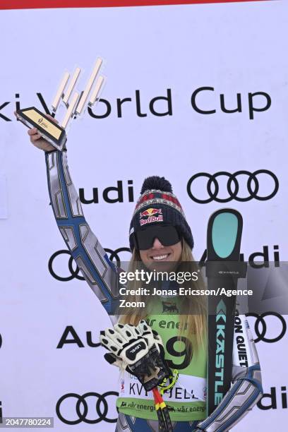 Ester Ledecka of Team Czech Republic takes 3rd place during the Audi FIS Alpine Ski World Cup Women's Super on March 3, 2024 in Kvitfjell Norway.