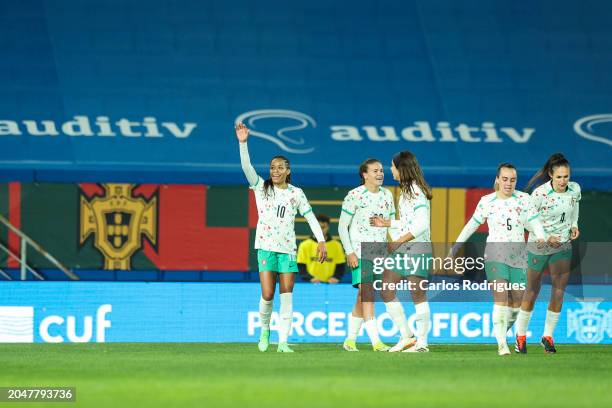 Jessica Silva of Portugal celebrates scoring Portugal fourth goal during the Portugal v South Korea - International Women's Friendly match at Estadio...