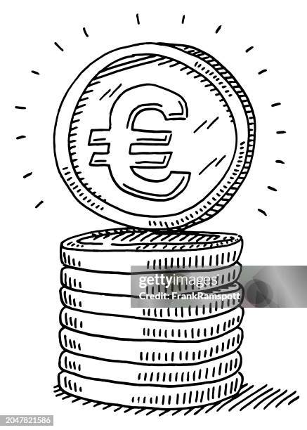 euro currency coin stack drawing - coin stack stock illustrations