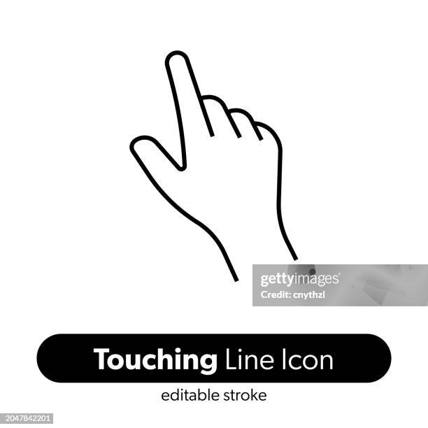 ilustraciones, imágenes clip art, dibujos animados e iconos de stock de tocar el icono de línea de gestos. icono vectorial de trazo editable. - dedo índice