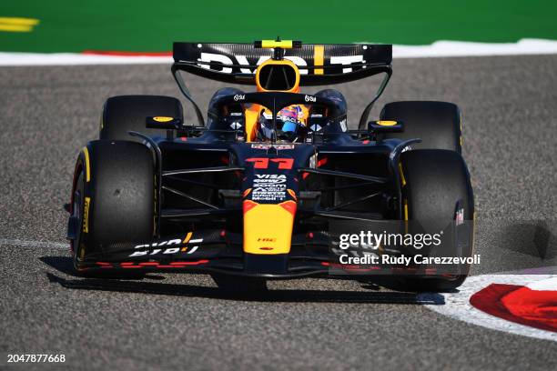 Sergio Perez of Mexico driving the Oracle Red Bull Racing RB20 on track during practice ahead of the F1 Grand Prix of Bahrain at Bahrain...