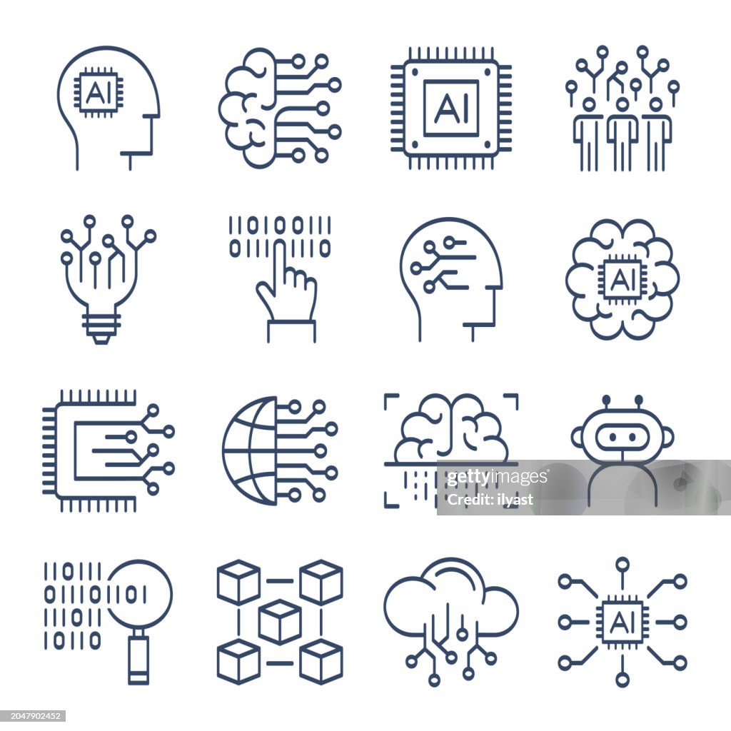 Artificial Intelligence Line Icon Set