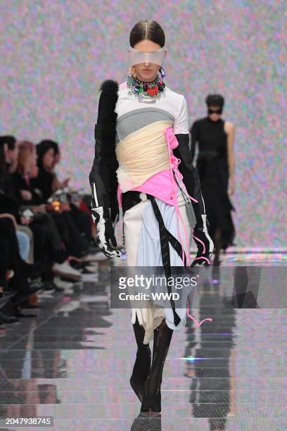 Model on the runway at Balenciaga RTW Fall 2024 as part of Paris Ready to Wear Fashion Week held at Hôtel des Invalides on March 3, 2024 in Paris,...