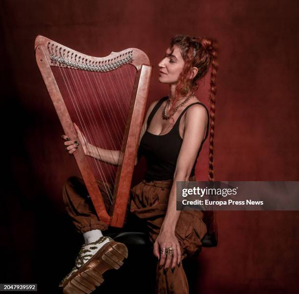 The artist Mar Gabarre, known as Musgo, poses for Europa Press, on 29 February, 2024 in Madrid, Spain. Musgo is an electric harpist and singer from...