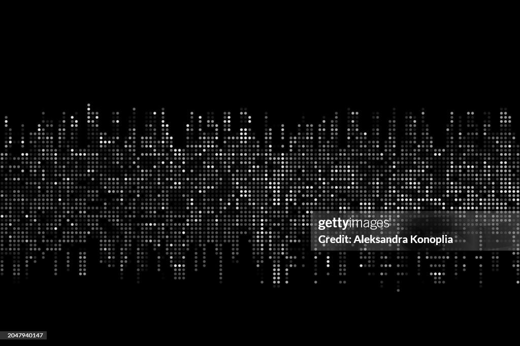 Abstract led screen texture, Dot tv background, Half tone dots, Motion Glitch interlaced Monochrome Distorted textured futuristic design with Circle color Variation Horizontal striped Pattern. Digital signal, Broadcasting error border.