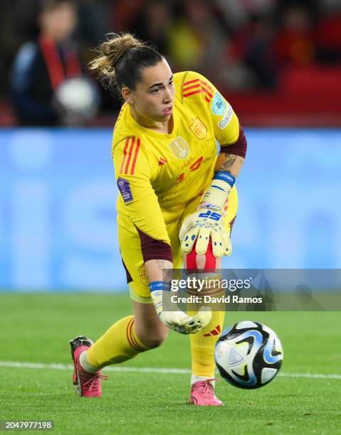 Cata Coll of Spain passes the ball during the UEFA Women's Nations League 2024 Final match between Spain and France at Estadio La Cartuja on February...