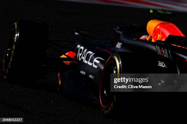 Sergio Perez of Mexico driving the Oracle Red Bull Racing RB20 on track during practice ahead of the F1 Grand Prix of Bahrain at Bahrain...