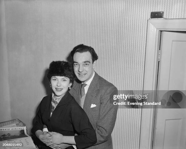 Actor Richard Johnson and his fiancée, actress Sheila Sweet November 30th 1956.