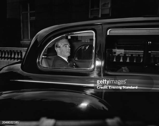 British Prime Minister Anthony Eden sitting in a car at the time of the Suez Crisis, August 20th 1956 .