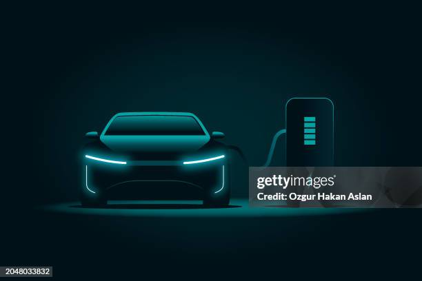 electric car at the charging station. - electric car display stock illustrations
