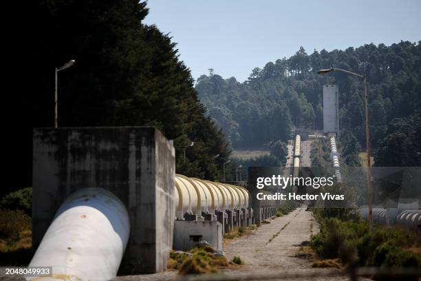 Pipes of the Cutzamala System that bring water to Mexico City on February 28, 2024 in San José Villa de Allende, Mexico. Mexico City, a sprawling...