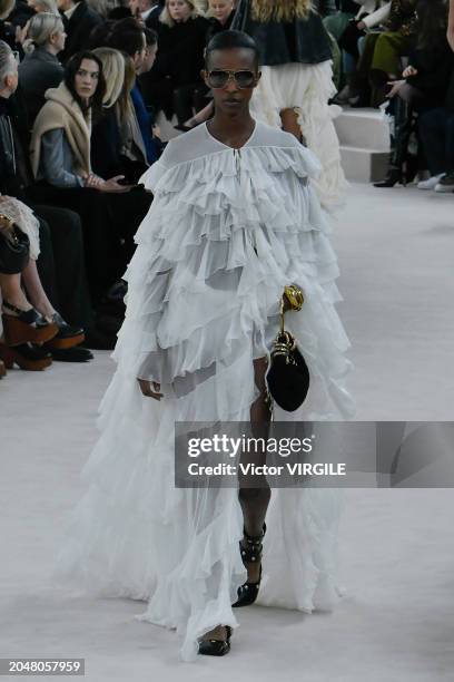 Model walks the runway during the Chloe Ready to Wear Fall/Winter 2024-2025 fashion show as part of the Paris Fashion Week on February 29, 2024 in...