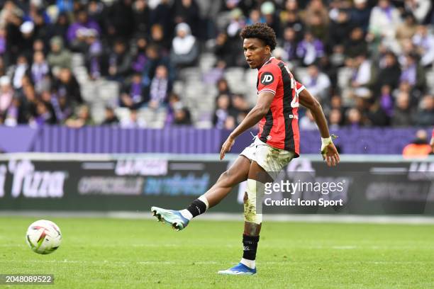 Hicham BOUDAOUI of Nice during the Ligue 1 Uber Eats match between Toulouse and Nice at Stadium Municipal on March 3, 2024 in Toulouse, France.