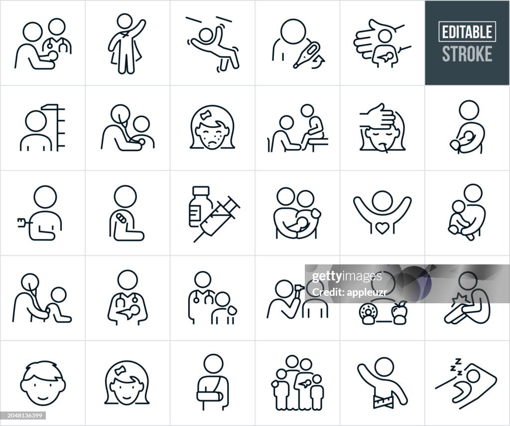 Pediatric Medicine Thin Line Icons - Editable Stroke
