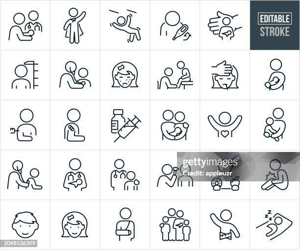 ilustrações de stock, clip art, desenhos animados e ícones de pediatric medicine thin line icons - editable stroke - cuidados de saúde primários