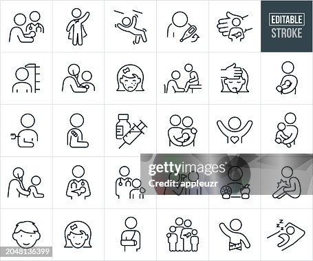 Pediatric Medicine Thin Line Icons - Editable Stroke Pediatric Medicine Thin Line Icons - Editable Stroke