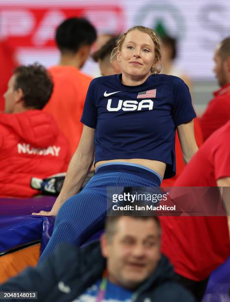 Sandi Morris of United States is seen during a training session at Emirates Arena on February 29, 2024 in Glasgow, Scotland.