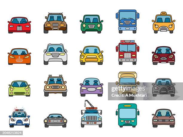 vehicle icons. - bus front view stock illustrations