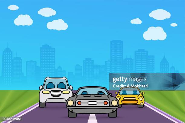 voiture sur la route - voiture digital stock-grafiken, -clipart, -cartoons und -symbole