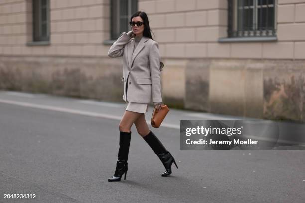 Leo Eberlin seen wearing YSL brown tortoise sunglasses, Leo Mathild diamond jewelry / diamond rings, Allude x Leo Mathild beige cashmere wool knit...