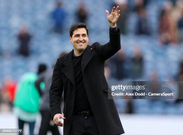 Bournemouth manager Andoni Iraola applauds the fans at the final whistle of the Premier League match between Burnley FC and AFC Bournemouth at Turf...