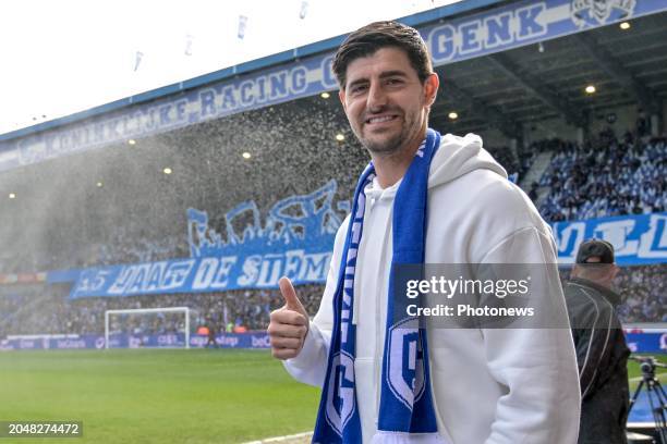 Thibaut Courtois goalkeeper of Real Madrid during the Jupiler Pro League match between KRC Genk and Club Brugge on March 3, 2024 in Genk, Belgium,