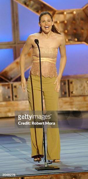 Actress Jennifer Garner presents the "Best Overall Stunt by a Woman" award for the film "Die Another Day" on stage during the 3rd Annual Taurus World...