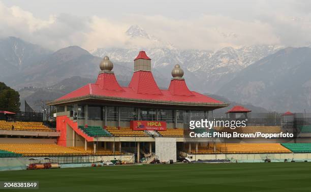 The Himachal Pradesh Cricket Association Stadium in Dharamsala on February 29, 2024 in Dharamsala, India.