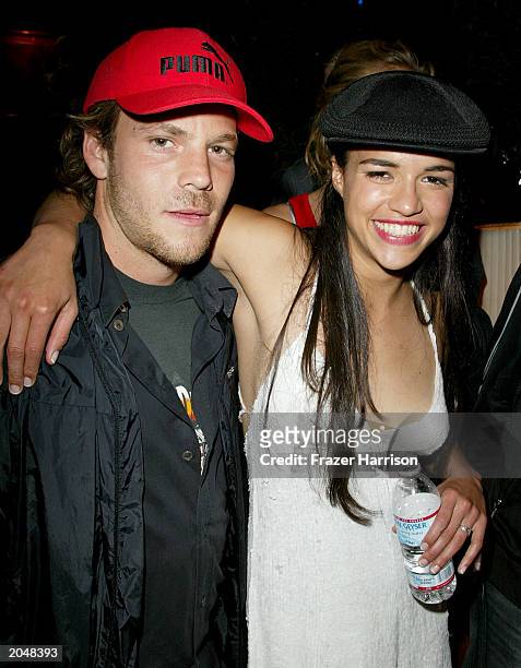 Actor Stephen Dorff and actress Michelle Rodriguez mingle during the after party for the 3rd Annual Taurus World Stunt Awards at Paramount Studios...