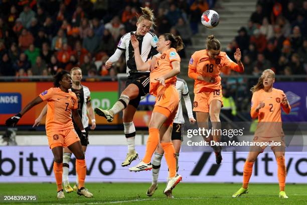 Lea Schueller of Germany scores her team's second goal during the UEFA Women's Nations League 2024 third place match between Netherlands and Germany...