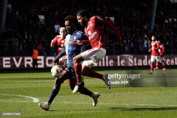 Yoann SALMIER - 45 Mahdi CAMARA during the Ligue 1 Uber Eats match between Brest and Le Havre at Stade Francis Le Ble on March 3, 2024 in Brest,...