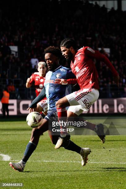 Yoann SALMIER - 45 Mahdi CAMARA during the Ligue 1 Uber Eats match between Brest and Le Havre at Stade Francis Le Ble on March 3, 2024 in Brest,...