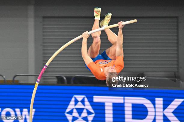 Sven Jansons of the Netherlands competing in the Men's Pole Vault Heptathlon during Day 3 of the World Athletics Indoor Championships Glasgow 2024 at...