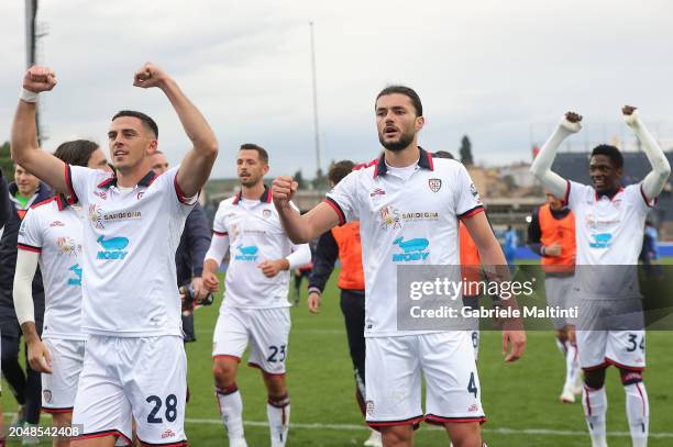 Gabriele Zappa and Alberto Dossena of Cagliari Calcio celebrates the victory after during the Serie A TIM match between Empoli FC and Cagliari -...