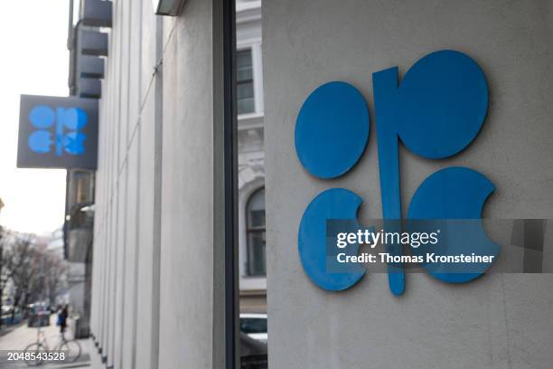 General view of signage at the headquarters of the Organization of the Petroleum Exporting Countries on February 29, 2024 in Vienna, Austria.
