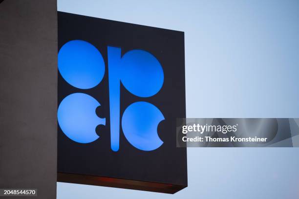 General view of signage at the headquarters of the Organization of the Petroleum Exporting Countries on February 29, 2024 in Vienna, Austria.