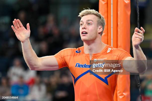 Sven Jansons of the Netherlands reacts after competing in the Men's Pole Vault Heptathlon during Day 3 of the World Athletics Indoor Championships...