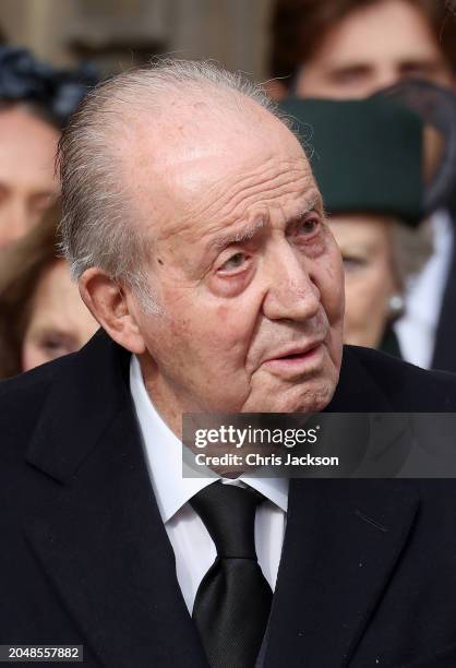 Spain's former King Juan Carlos I attends the Thanksgiving Service for King Constantine of the Hellenes at St George's Chapel on February 27, 2024 in...