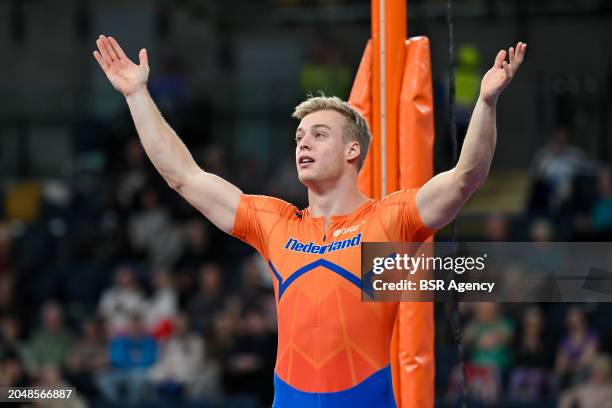 Sven Jansons of the Netherlands reacts after competing in the Men's Pole Vault Heptathlon during Day 3 of the World Athletics Indoor Championships...