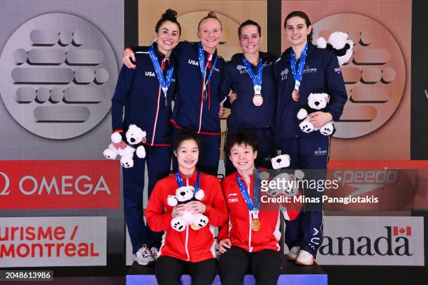 Kassidy Cook and Sarah Bacon of the United States of America, Anabelle Smith and Maddison Keeney of Australia and Yani Chang and Yiwen Chen of the...
