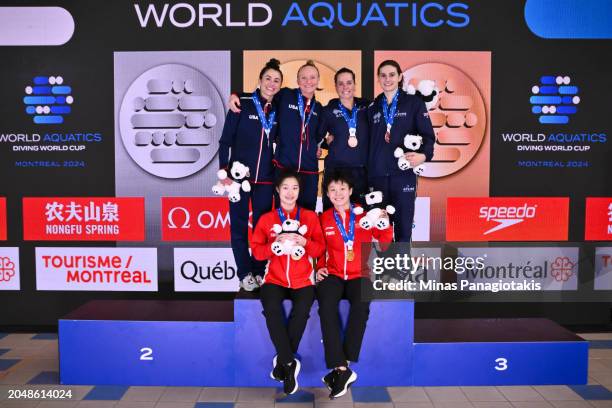 Kassidy Cook and Sarah Bacon of the United States of America, Anabelle Smith and Maddison Keeney of Australia and Yani Chang and Yiwen Chen of the...