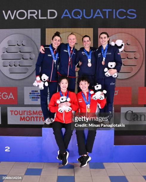 Kassidy Cook and Sarah Bacon of the United States of America, Anabelle Smith and Maddison Keeney of Australia and Yani Chang and Yiwen Chen of the...