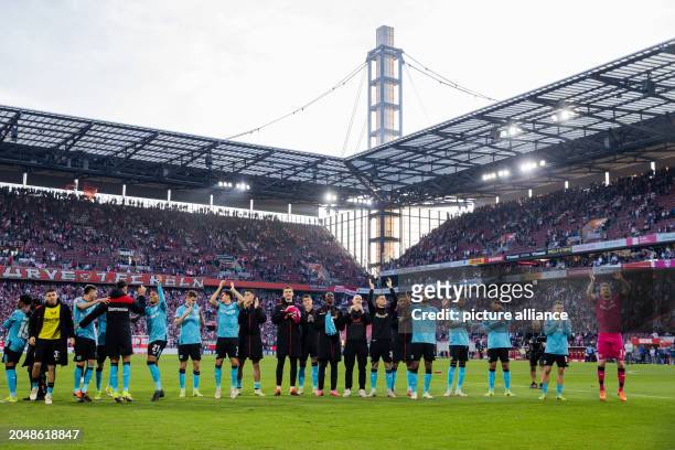 March 2024, North Rhine-Westphalia, Cologne: Soccer: Bundesliga, 1. FC Köln - Bayer Leverkusen, Matchday 24, RheinEnergieStadion. The Leverkusen fans...