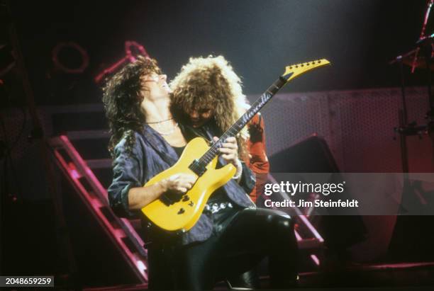 Swedish rock band Europe performs at the Orpheum Theatre in Minneapolis, Minnesota on May 7, 1987.