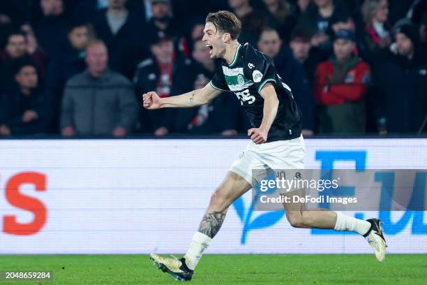 Luciano Valente of FC Groningen celebrates during the Dutch KNVB Cup Semi-Final match between Feyenoord and FC Groningen at Feijenoord Stadion on...