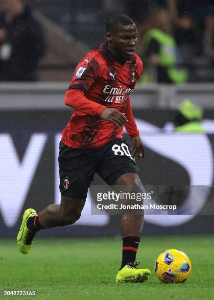 Yunus Musah of AC Milan during the Serie A TIM match between AC Milan and Atalanta BC at Stadio Giuseppe Meazza on February 25, 2024 in Milan, Italy.