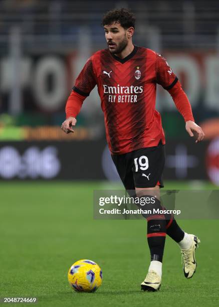 Theo Hernandez of AC Milan during the Serie A TIM match between AC Milan and Atalanta BC at Stadio Giuseppe Meazza on February 25, 2024 in Milan,...