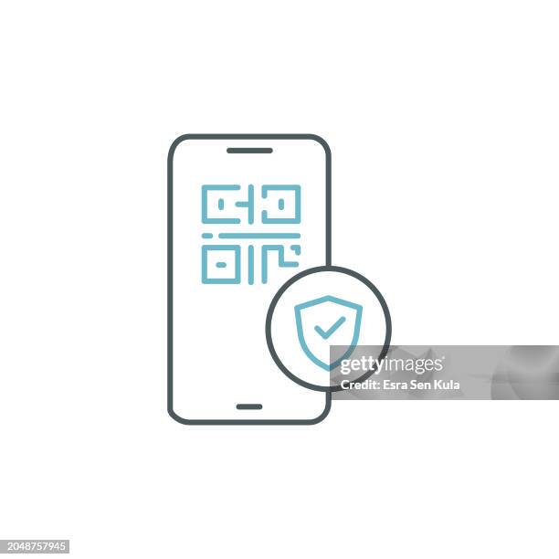ilustraciones, imágenes clip art, dibujos animados e iconos de stock de acceso al código qr diseño de icono de línea duocolor con trazo editable. adecuado para infografías, páginas web, aplicaciones móviles, ui, ux y diseño de gui. - qr-code-scan-icon